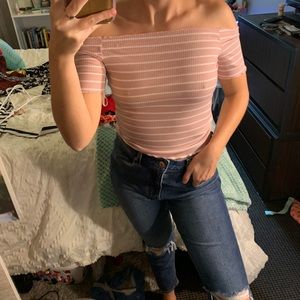 Blush Pink Off The Shoulder Crop Top